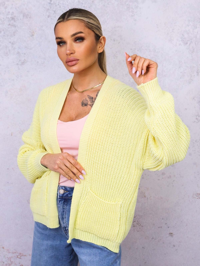 NARZUTA KARDIGAN DZIANINOWY Z KIESZENIAMI- ŻÓŁTY