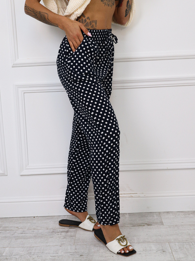 BAWEŁNIANE SPODNIE W KROPKI- GRANATOWY