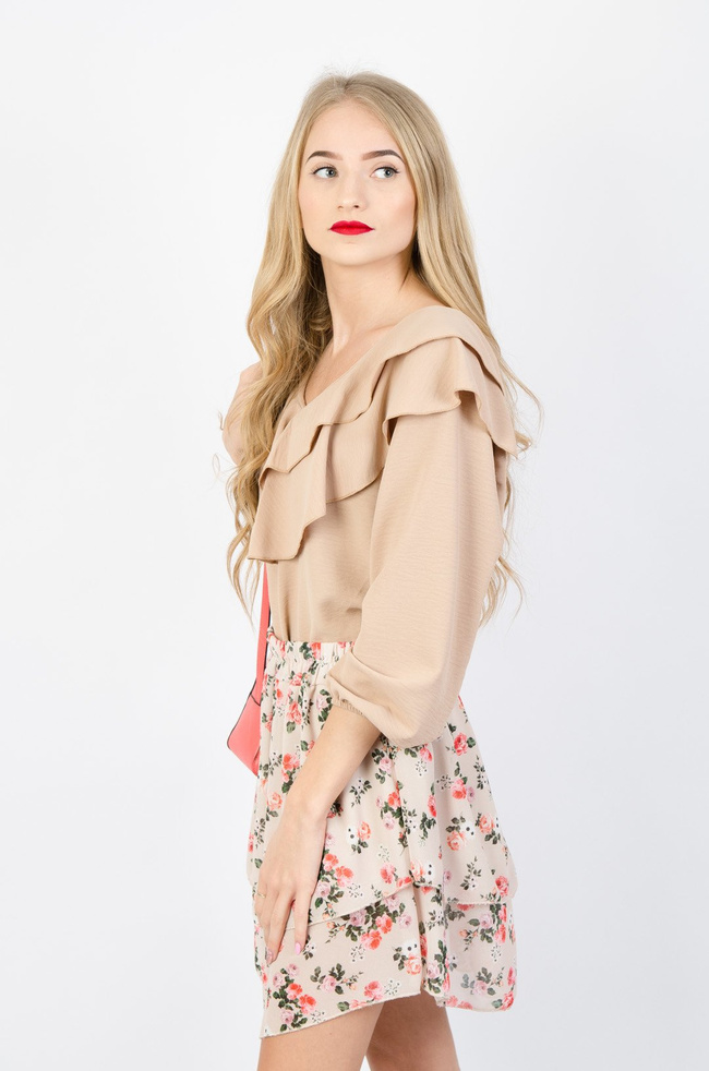 BEŻOWA BLUZKA Z KREPY Z WYCIĘCIEM NA PLECACH