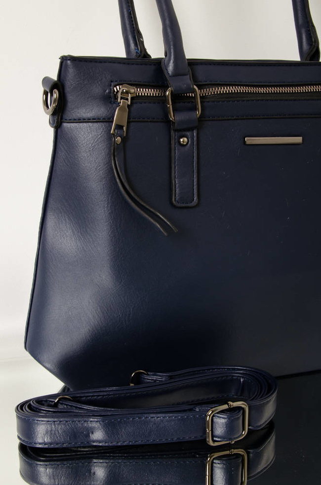 GRANATOWA TOREBKA Z IMITACJI SKÓRY TYPU SHOPPER