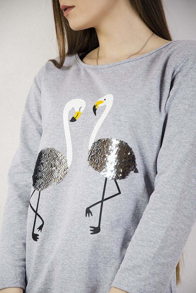 Szara bluzka z flamingami
