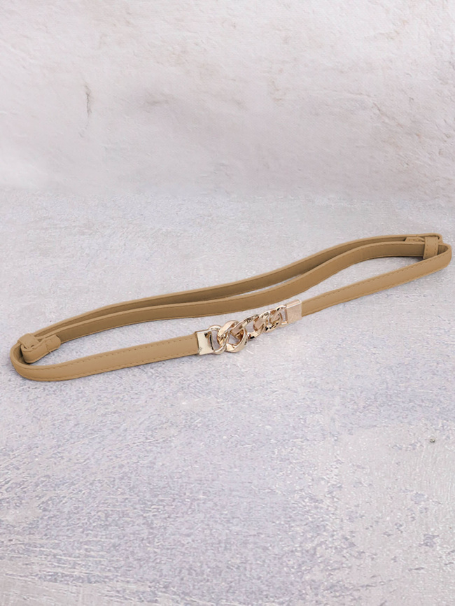 PASEK Z EKOSKÓRY ZE ZŁOTYM ŁACUSZKIEM- BRĄZOWY