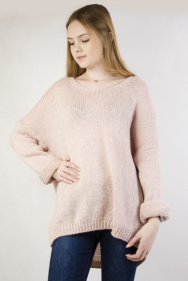  Luźny oversizowy sweter w kolorze różowym