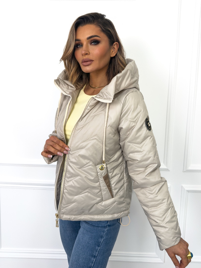 KURTKA PRZEJŚCIOWA Z KAPTUREM I ŚCIĄGACZAMI PO BOKACH- JASNOBEŻOWA