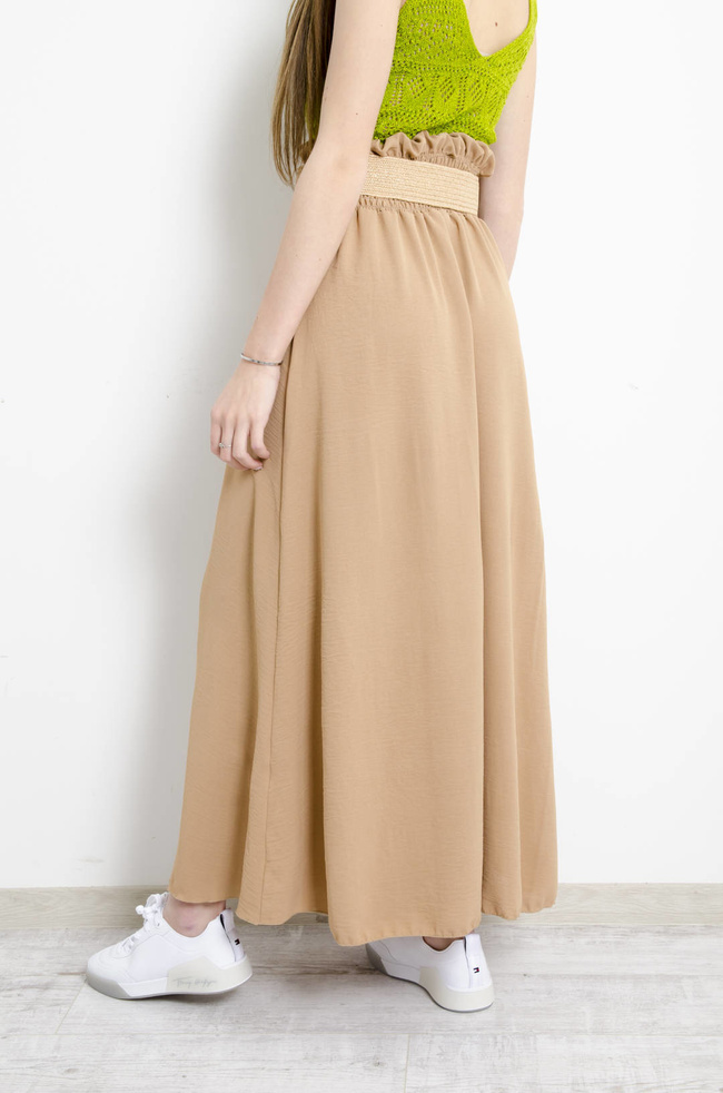 SPÓDNICA MAXI Z GUMĄ + PASEK BRĄZOWA