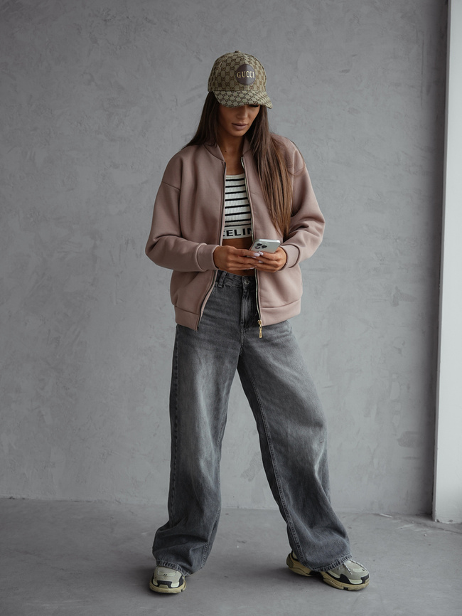 BLUZA BOMBERKA ZAPIANAN NA ZAMEK- BRĄZOWA