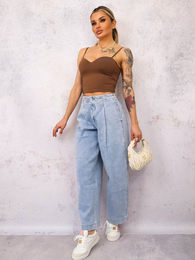 SPODNIE JEANSOWE MOM FIT- JASNY JEANS