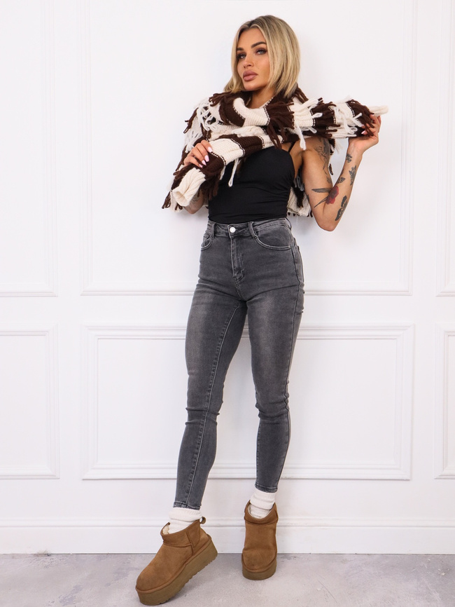 SPODNIE JEANSOWE SKINNY PUSH UP- SZARE