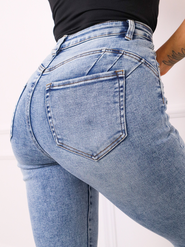 SPODNIE JEANSOWE SKINNY PUSH UP Z PRZETARCIAMI- NIEBIESKIE