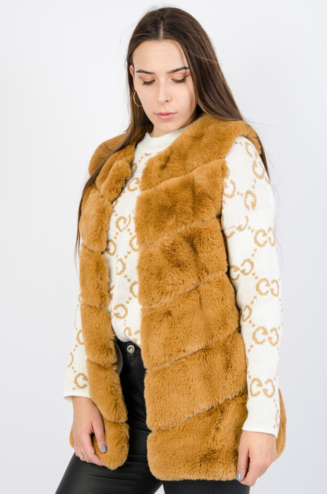 BRĄZOWA FUTRZANA KAMIZELKA