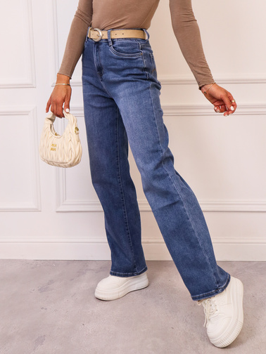 SPODNIE JEANSOWE Z SZEROKIMI NOGAWKAMI+ PASEK