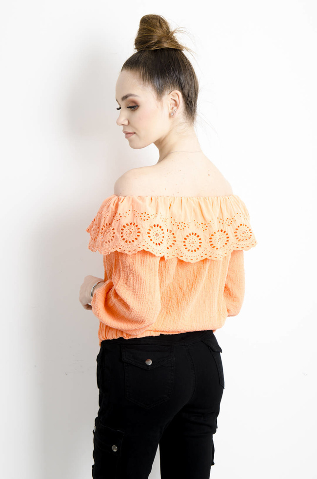 BLUZKA HISZPANKA Z KORONKĄ - POMARAŃCZOWA