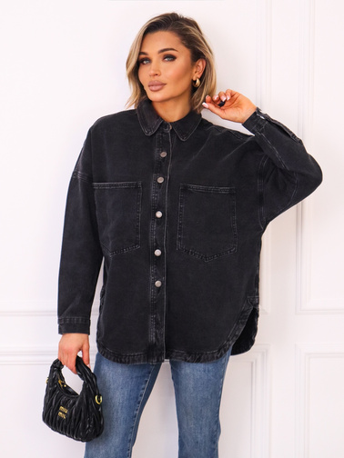 KOSZULA JEANSOWA Z KIESZENIAMI ZAPINANA NA GUZIKI- CZARNA