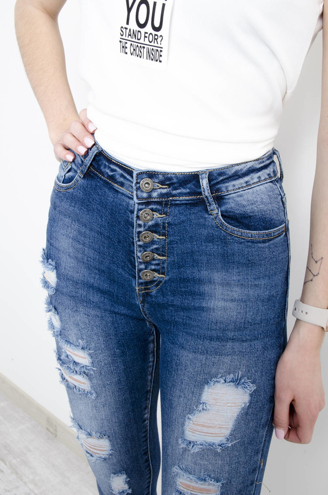 JEANSOWE PRZYLEGAJĄCE SPODNIE Z PRZETARCIAMI- WYSOKI STAN