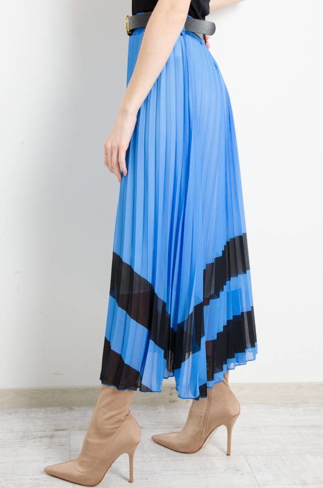 SPÓDNICA PLISOWANA Z PASKIEM - GRANATOWA