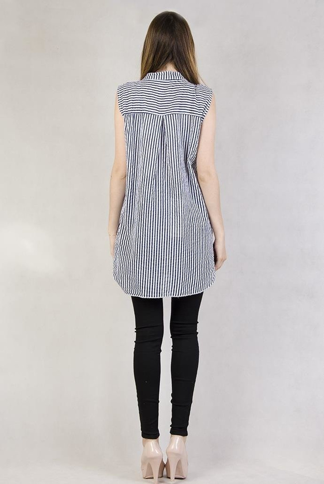 Koszula w biało-granatowe paski na ramiączka