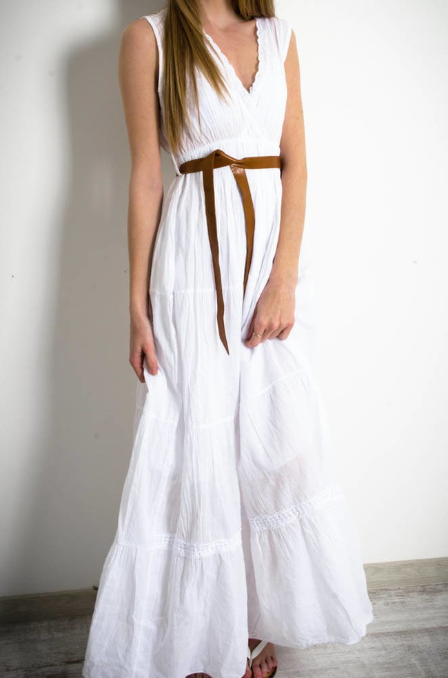 BIAŁA SUKIENKA MAXI -AŻUROWE WSTAWKI