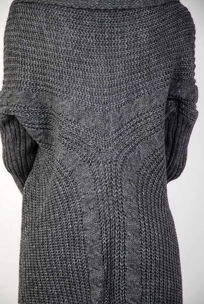 Ciemnoszary sweter kardigan z wywijanym kołnierzem