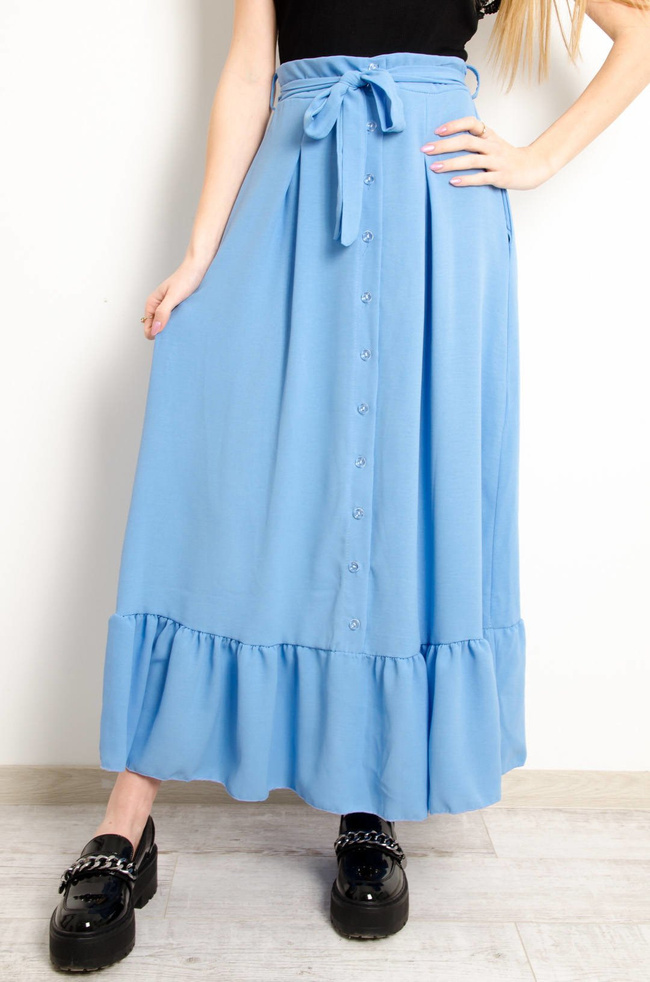 NIEBIESKA MAXI SPÓDNICA Z FALBANĄ NA DOLE