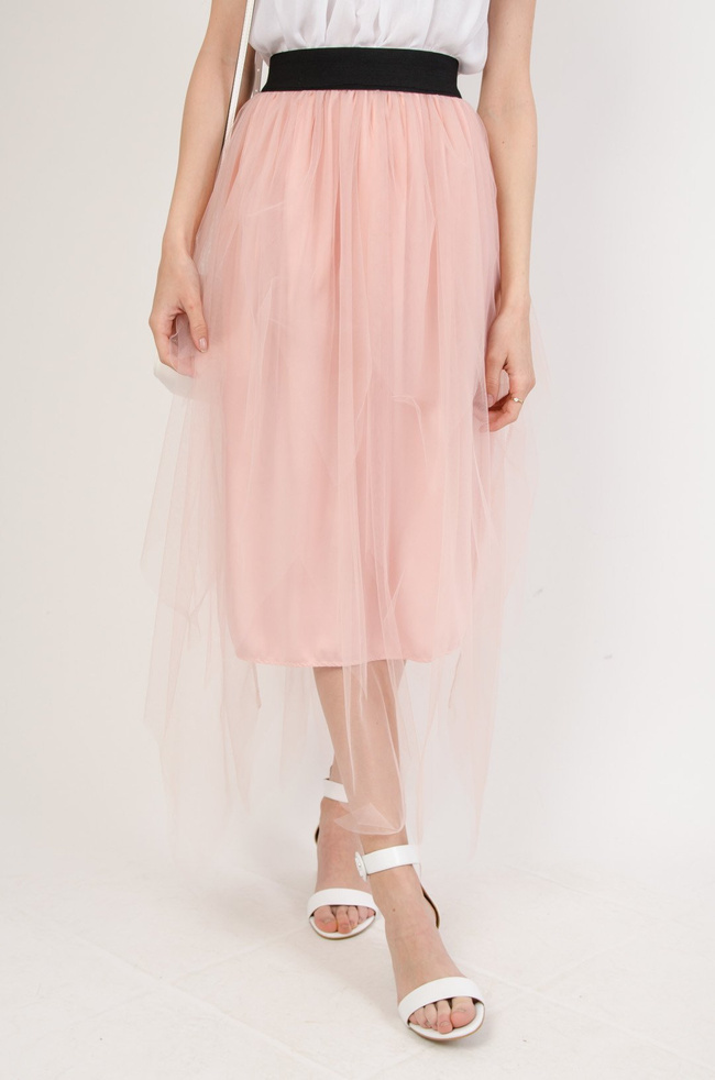 Różowa spódnica midi z tiulem