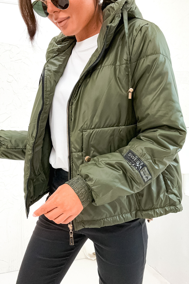 KURTKA ASYMETRYCZNA ZE ZŁOTYMI ELEMENTAMI- ZIELONA