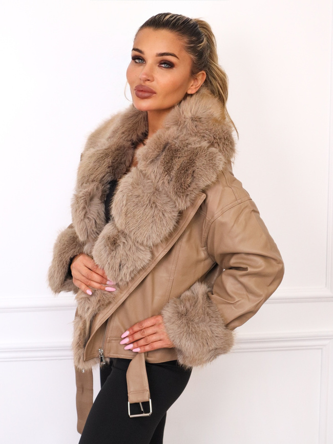 KURTKA RAMONESKA Z IMITACJI SKÓRY Z FUTERKIEM- FANGO