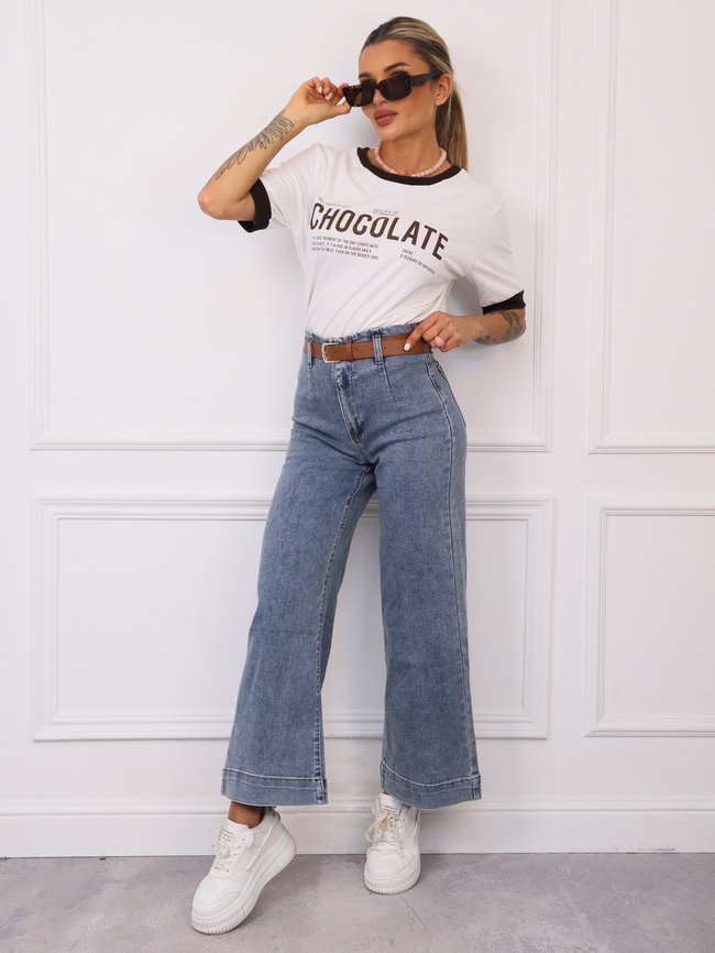 JEANSOWE SPODNIE Z SZEROKIMI NOGAWKAMI+ PASEK