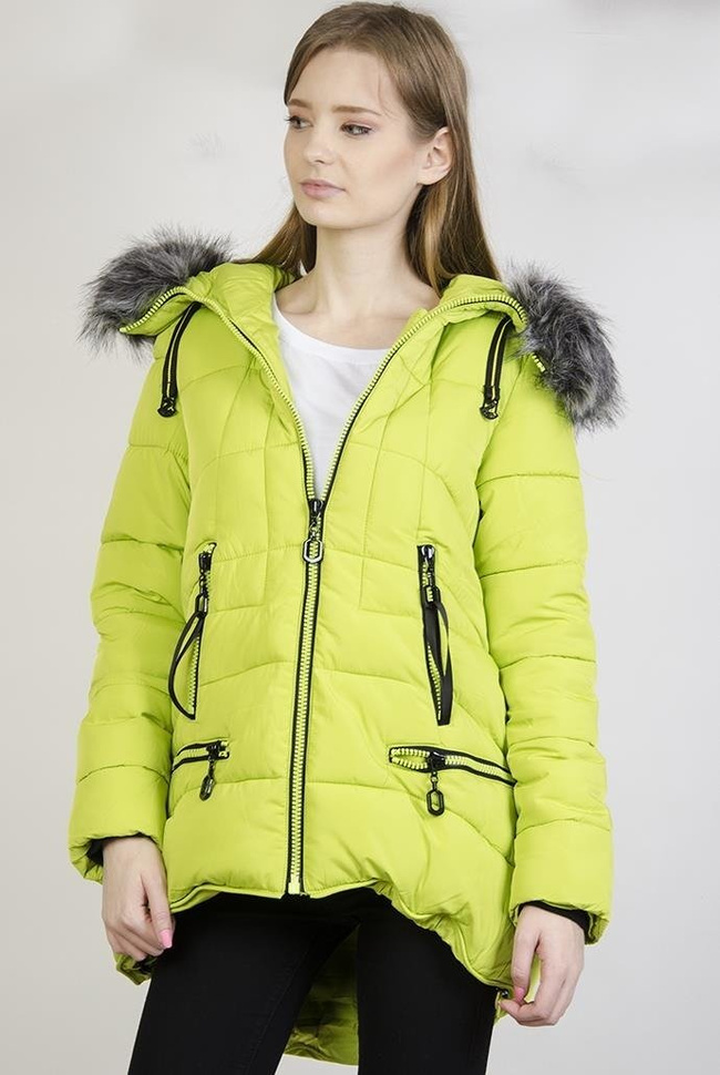 Ocieplana limonkowa asymetryczna kurtka