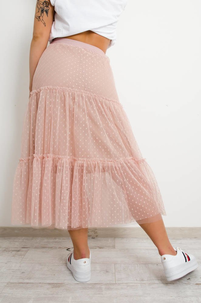 RÓŻOWA SPÓDNICA TIULOWA PLUMETI-MIDI