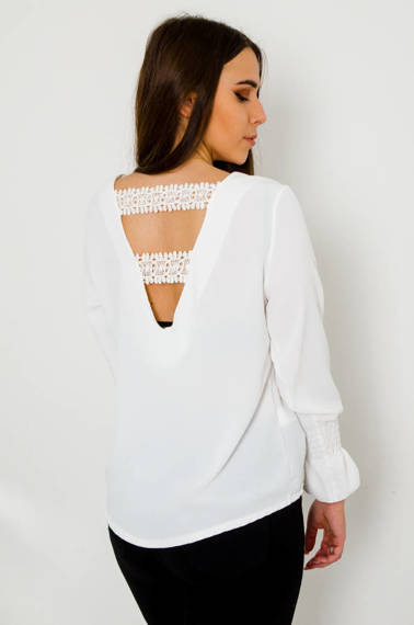 BIAŁA ELEGANCKA BLUZKA Z WYCIĘCIEM I KORONKĄ NA PLECACH