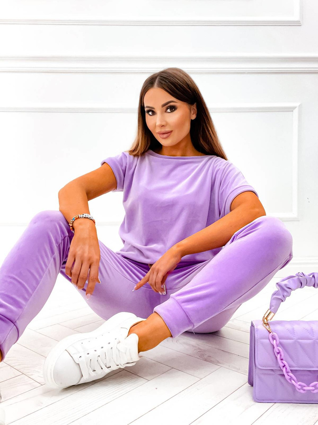 WELUROWY KOMPLET DRESOWY T-SHIRT+ SPODNIE- FIOLETOWY