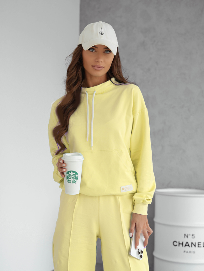 KOMPLET BAWEŁNIANY BLUZA Z SZNURKAMI+SPODNIE- ŻÓŁTY