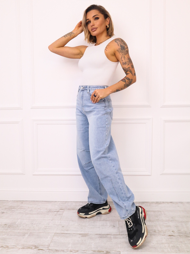 SPODNIE JENASOWE TYPU BALLOON Z PRZESZYCIAMI NA NOGAWCE- NIEBIESKIE