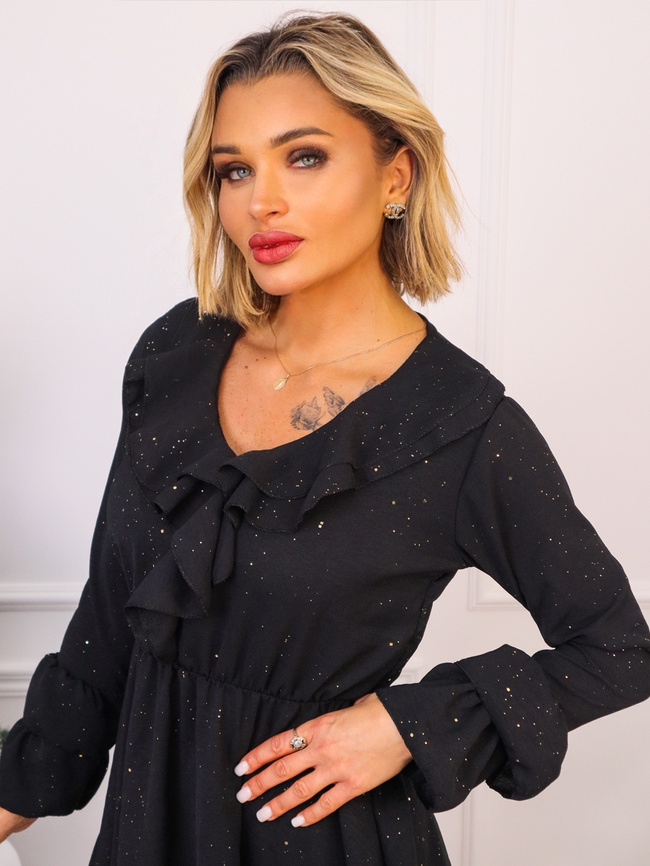 SUKIENKA Z FALBANKAMI I BROKATOWYMI DROBINKAMI- CZARNA