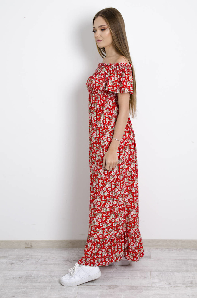 SUKIENKA MAXI W KWIATY - CZERWONA