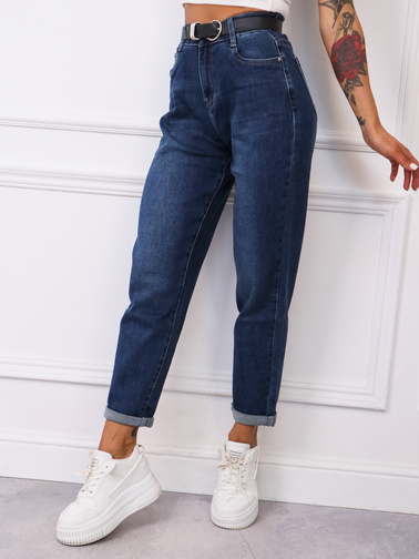 SPODNIE JEANSOWE MOM FIT Z WYSOKIM STANEM+ PASEK