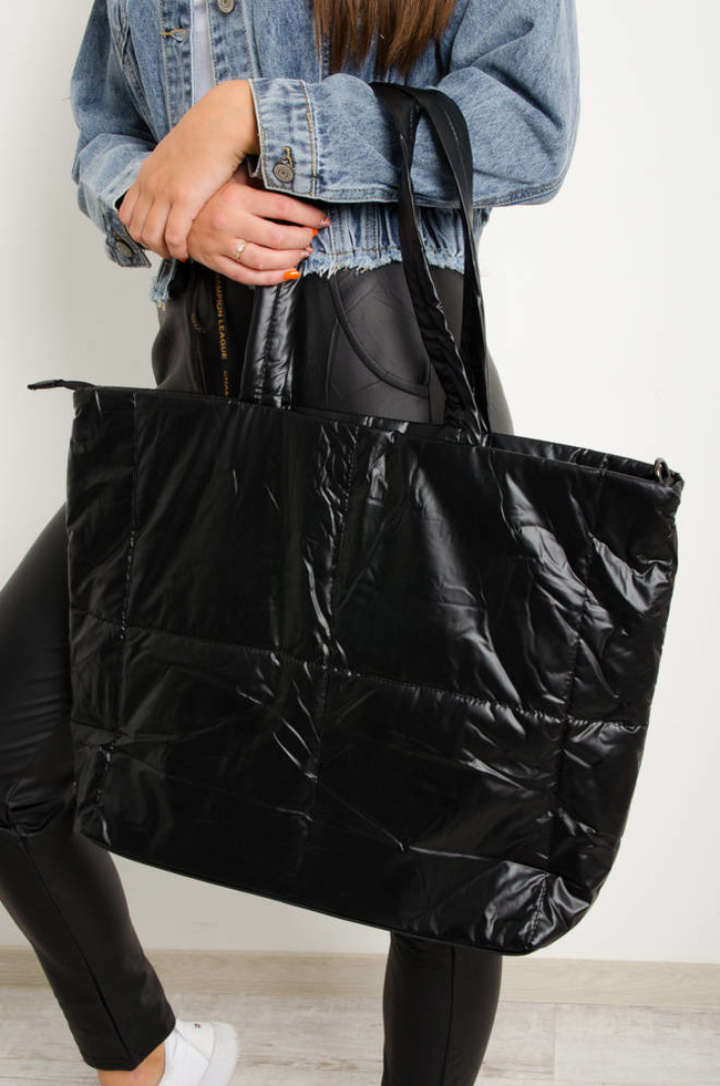 DUŻA PIKOWANA TORBA TYPU SHOPPER- CZARNA