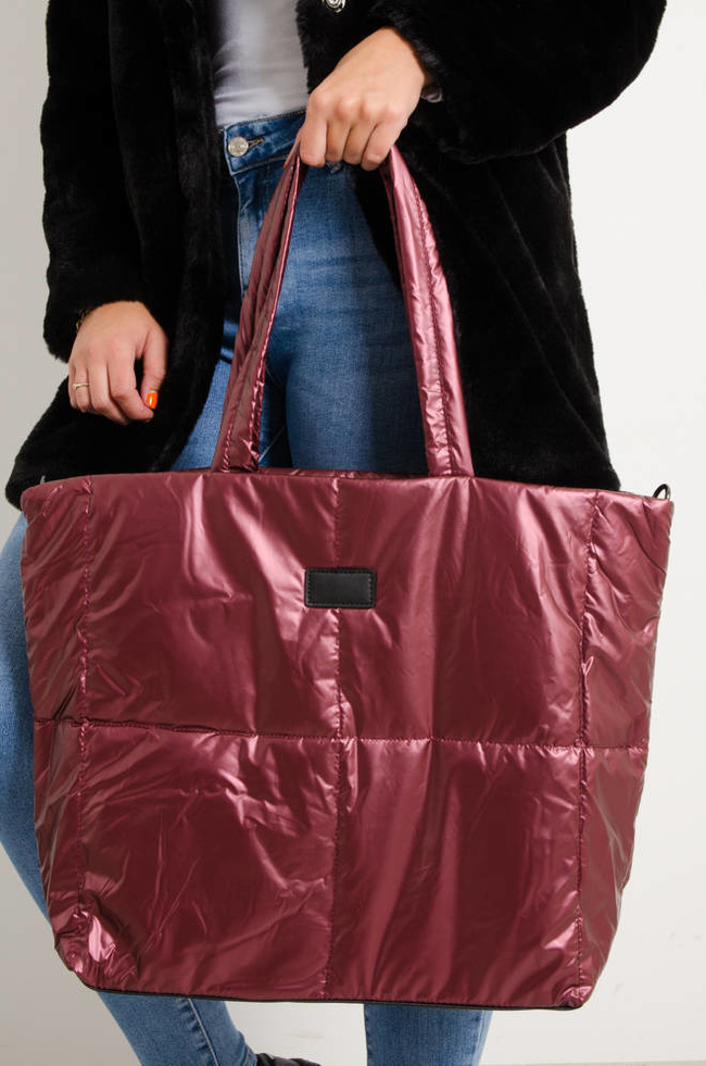 DUŻA PIKOWANA TORBA TYPU SHOPPER- BORDOWA