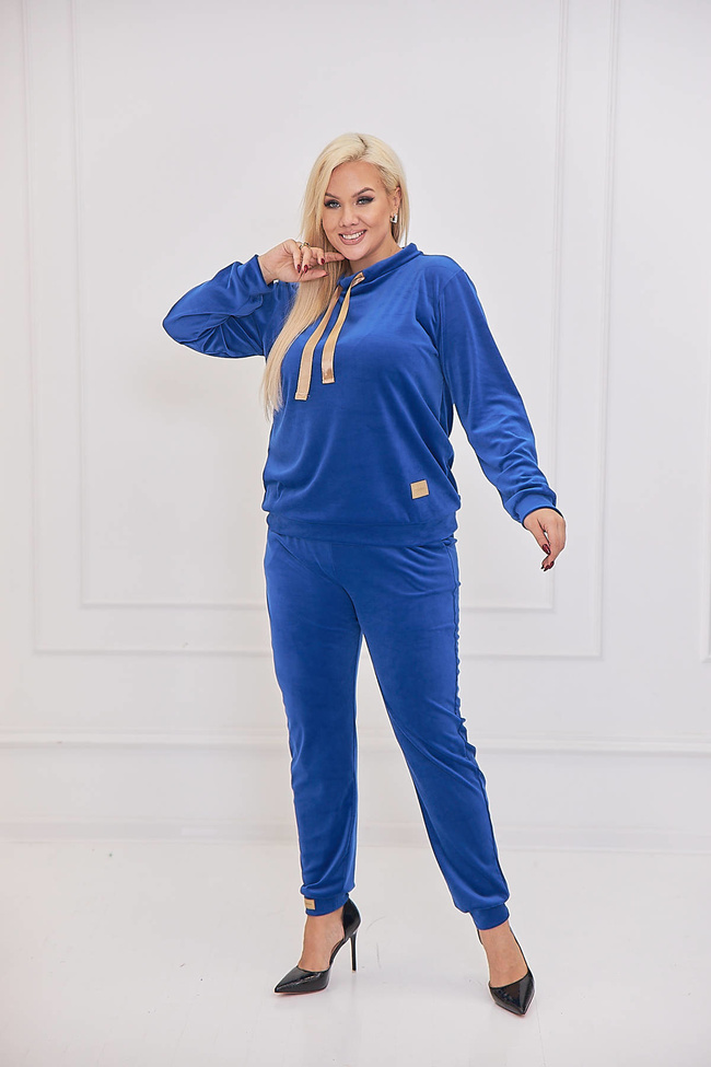 WELUROWY KOMPLET DRESOWY PLUS SIZE- NIEBIESKI