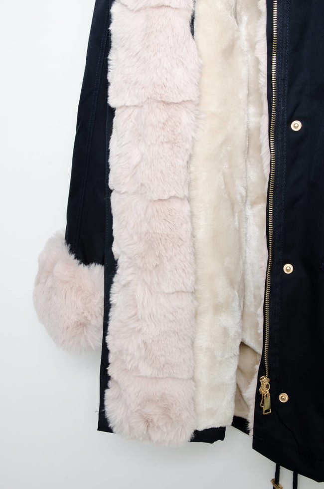 GRANATOWA KURTKA PARKA ZIMOWA Z ODPINANYM FUTERKIEM 