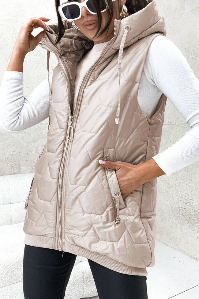 BEŻOWA KAMIZELKA Z ASYMETRYCZNYM TYŁEM