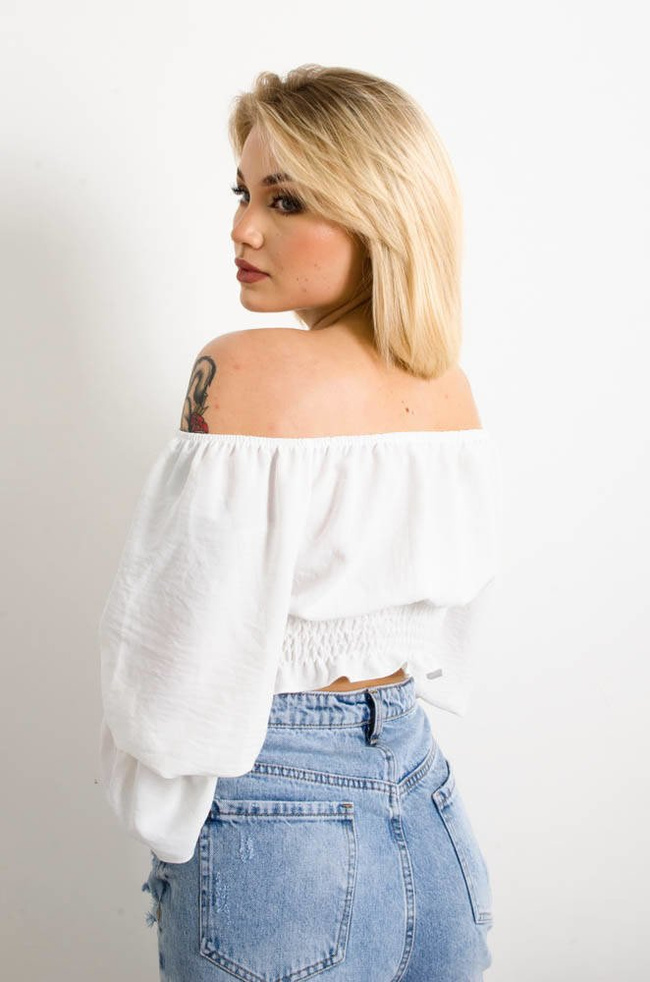 BIAŁA HISZPANKA CROP TOP Z WIĄZANIEM W DEKOLCIE