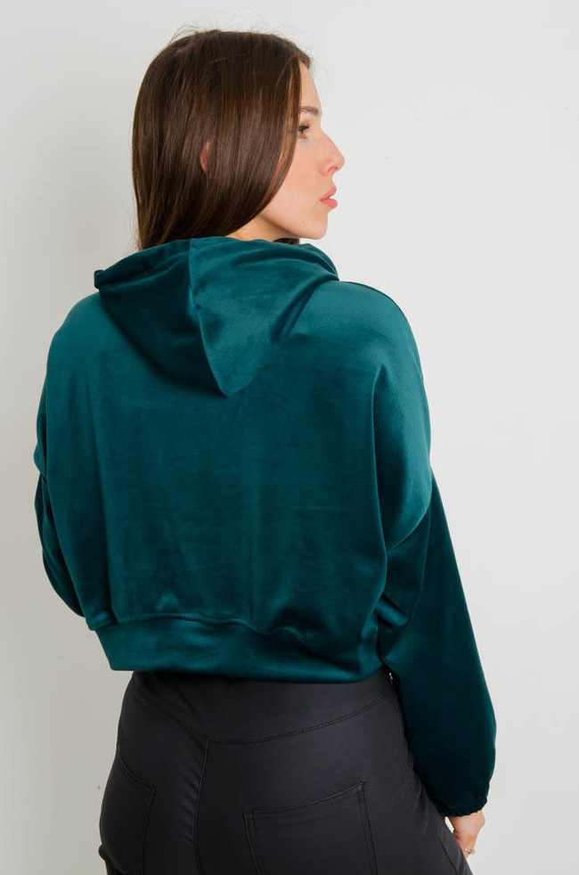 ZIELONA WELUROWA BLUZA Z KAPTUREM -LUŹNY KRÓJ