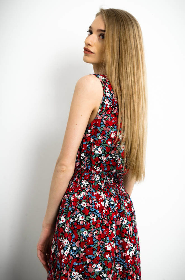 KWIECISTA DŁUGA SUKIENKA Z KOPERTOWYM DEKOLTEM