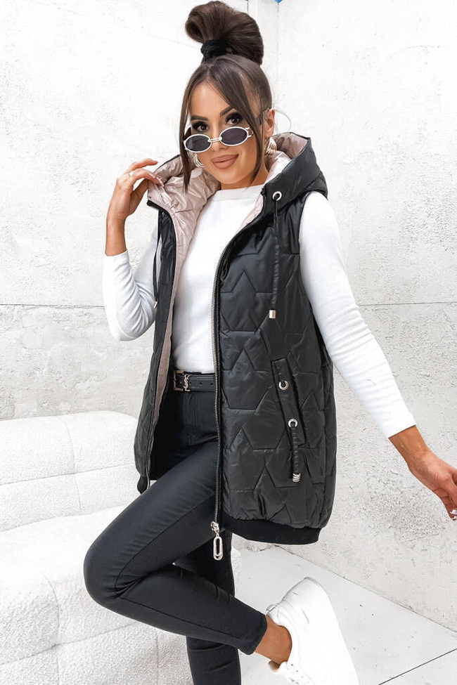 CZARNA KAMIZELKA Z ASYMETRYCZNYM TYŁEM 