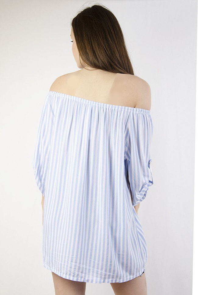 Bluzka hiszpanka w jasnoniebieskie paski