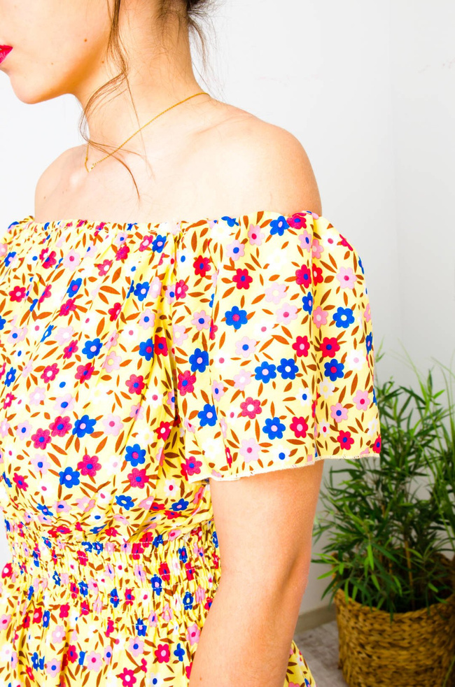 ŻÓŁTA DLUGA SUKIENKA W KWIATY