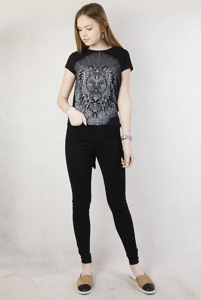 Bluzka z lwem wiązana z tyłu czarna