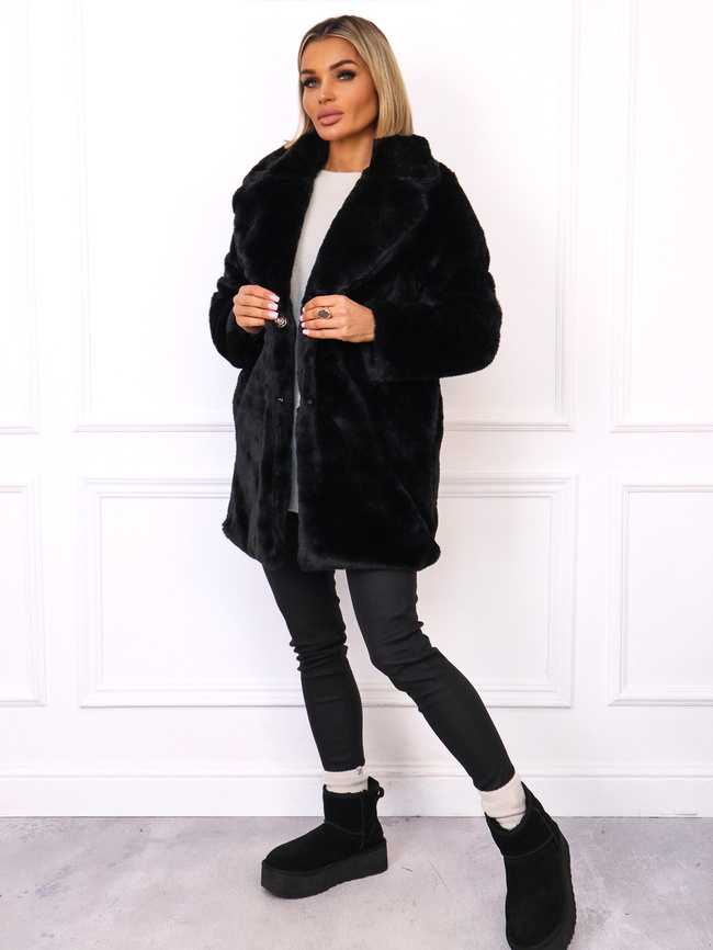 PŁASZCZ FUTRZANY Z KOŁNIERZEM- CZARNY