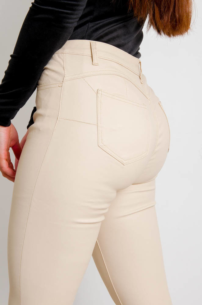 BEŻOWE SPODNIE WOSKOWANE PUSH UP